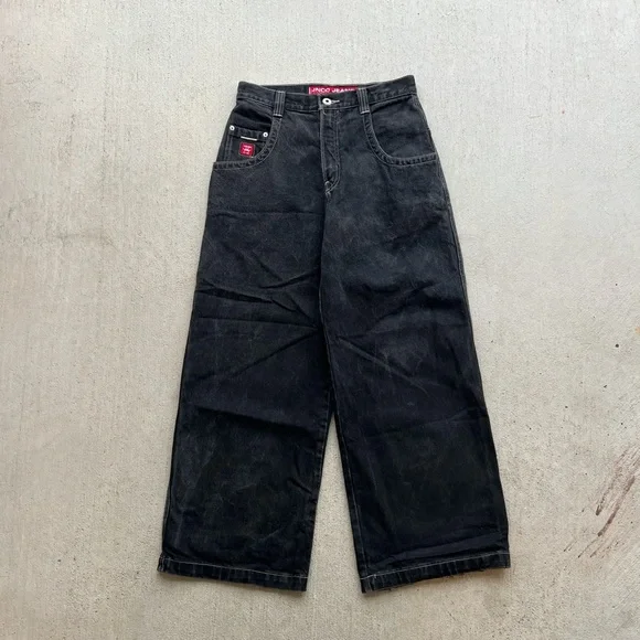 JNCO Black Pants with Red Crown Embroidery